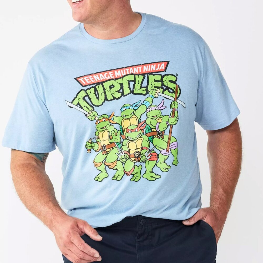 Men's Sky Blue Heathered Teenage Mutant Ninja Turtle Group Graphic Tee Size XLT